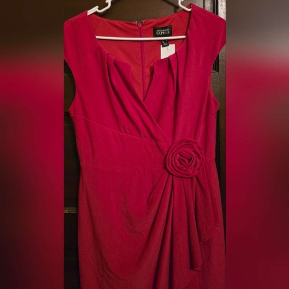 Adrianna Papell Pink Midi Dress with Rosette - Picture 3 of 5